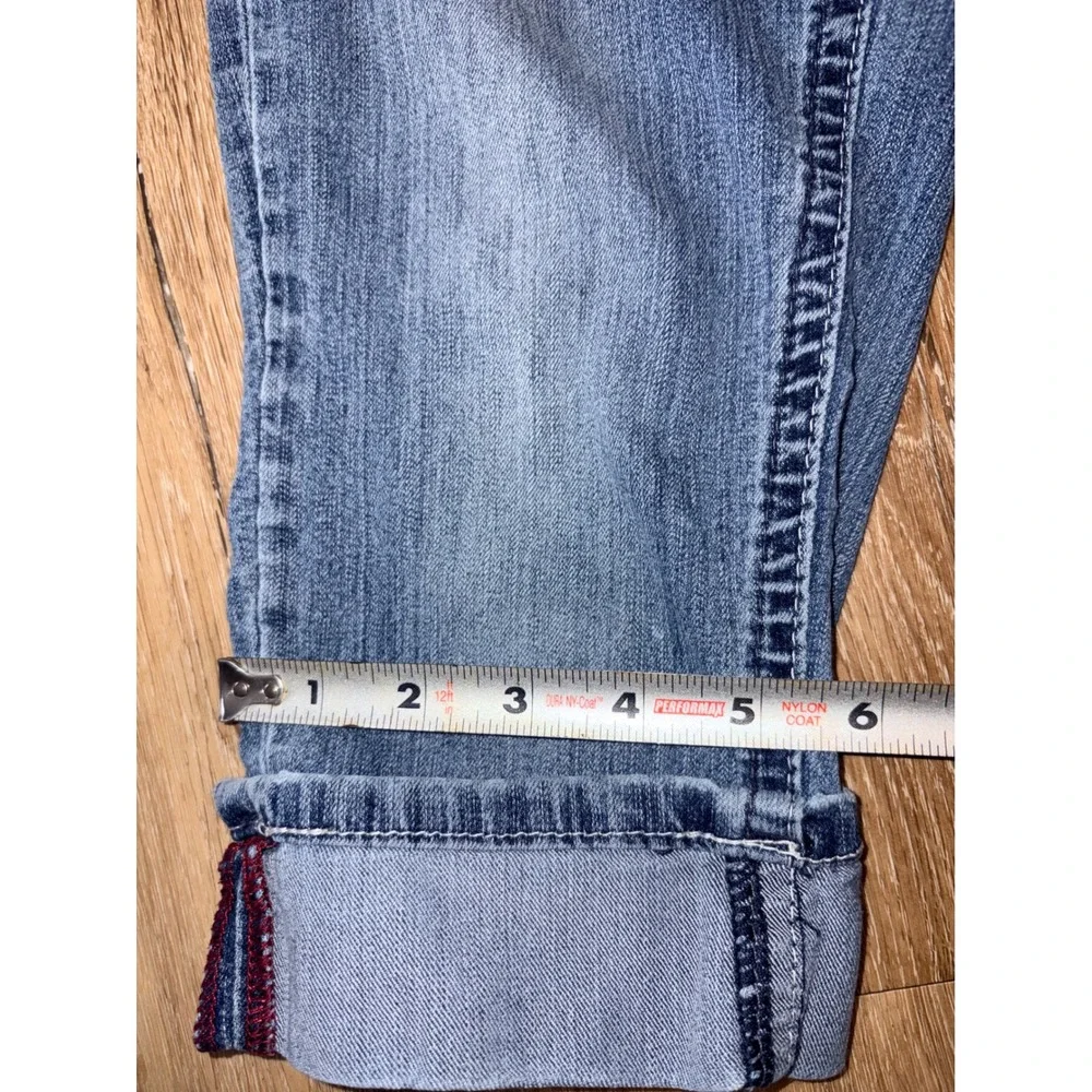 VTG YMI Medium Wash Low Rise Capri Jeans Whiskered Thick Stitch Size 1 Y2K
